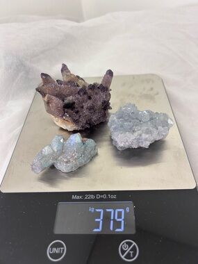 Three Decorative Crystal Clusters - Purple and Pale Blue